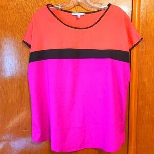*3 for $30* Bright Colour Block Blouse Top - Pink Black Orange